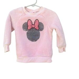 Disney Junior Minnie light pink sequins faux fur fleece top shirt Girl 24 M